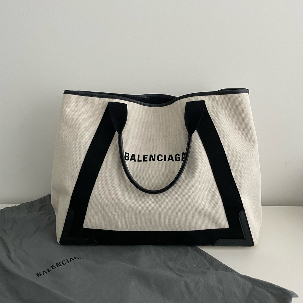 (Sold) Balenciaga Navy Cabas canvas tote bag